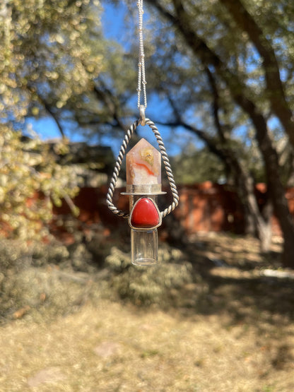 Flower Agate w/ Red Jasper Essential Oil Roller Necklace