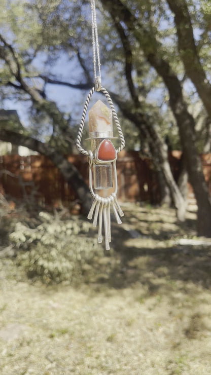 Flower Agate w/ Red Jasper Essential Oil Roller Necklace