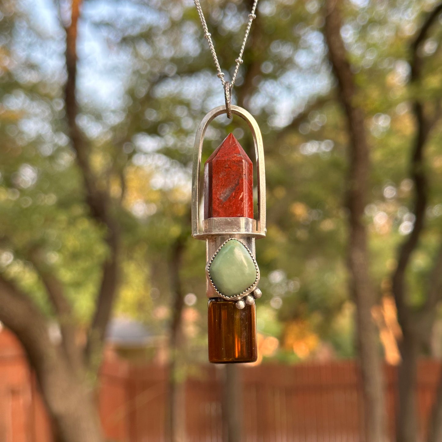 Red Jasper w/ Tibetan Turquoise Essential Oil Roller Necklace