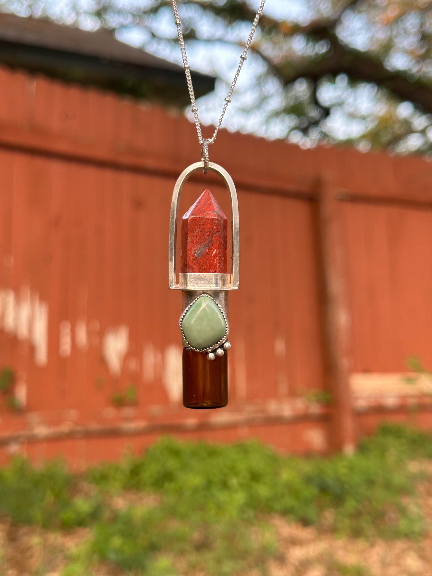 Red Jasper w/ Tibetan Turquoise Essential Oil Roller Necklace